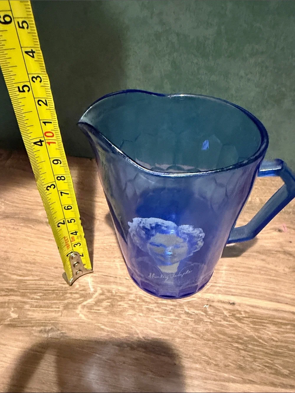 Blue Shirley Temple Glass Pitcher